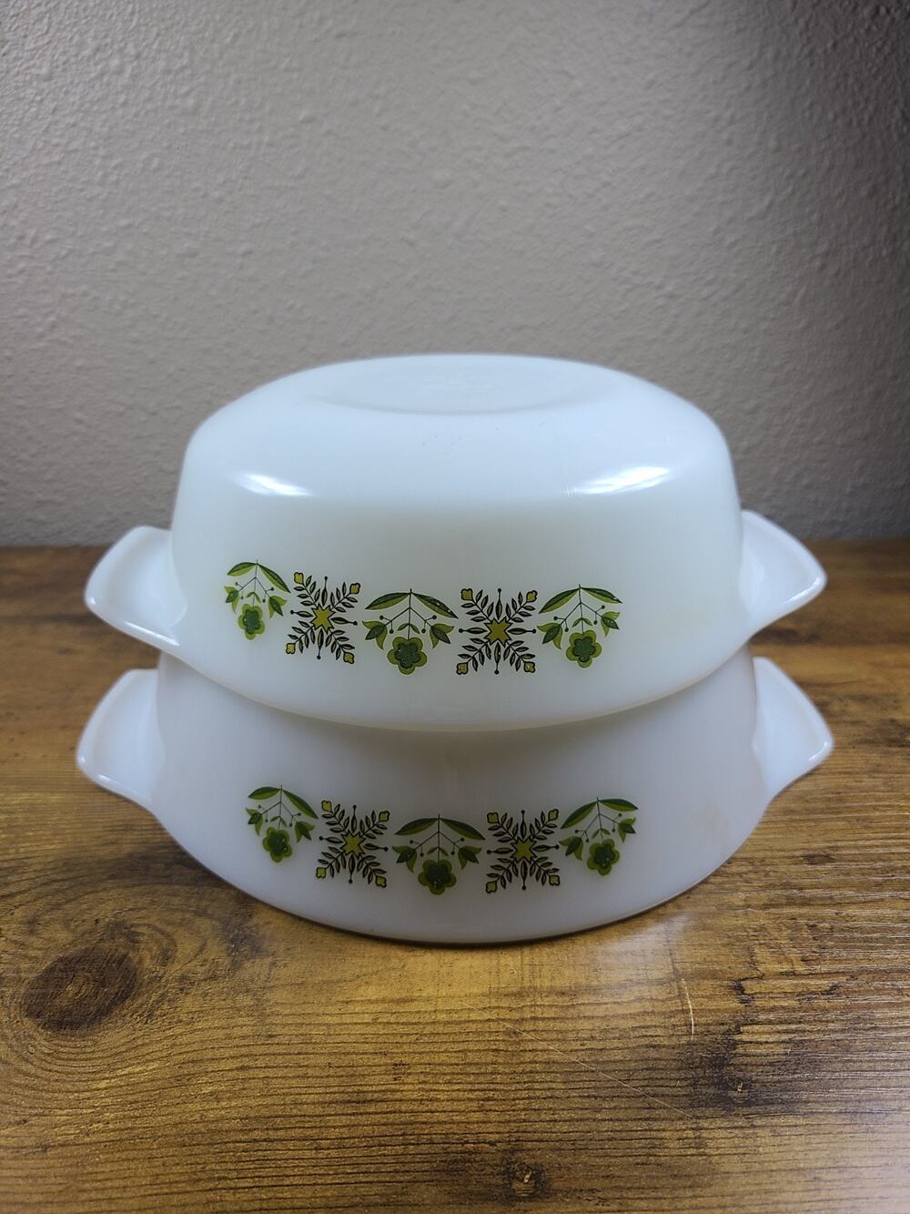Vintage Fire King Meadow Green Casserole Dish Set 1 Qt & 1.5 Qt Anchor Hocking